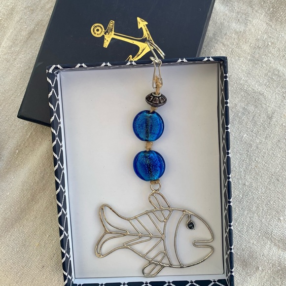 Fish Blue Glass Beaded Sun Catcher Ornament with Gift Box Handmade - Picture 2 of 9